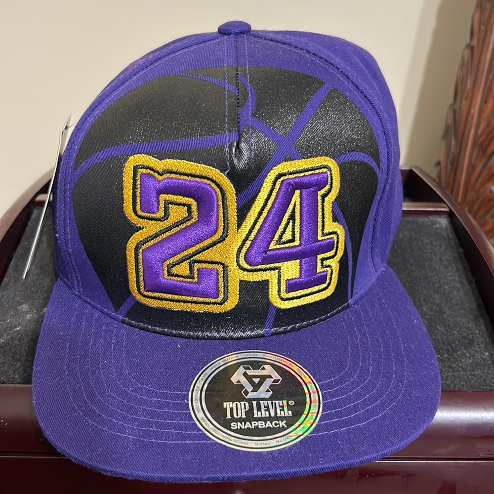 Top Level Kobe Bryant 24 Snapback Hat Cap Purple Yellow Los Angeles Lakers